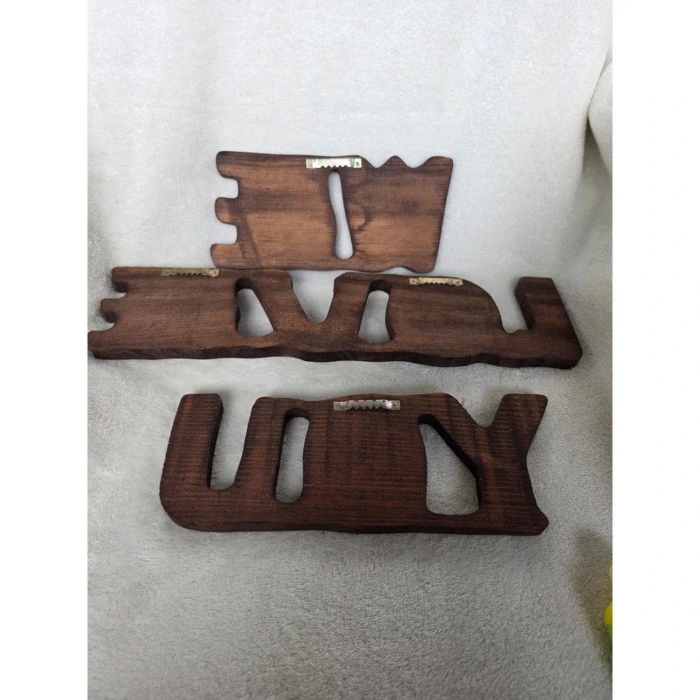 Vintage 70s We Love You Wood Wall Hanging Photo Frame Set 3 Piece Rustic Boho